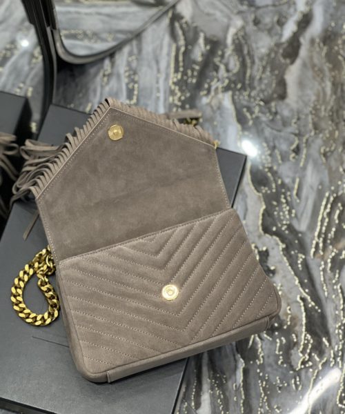 [REP 1:1] Saint Laurent Frosted Belt Fringe Perennial Messenger Bag Gray For Women, Women's Bags 9.4in/24cm YSL