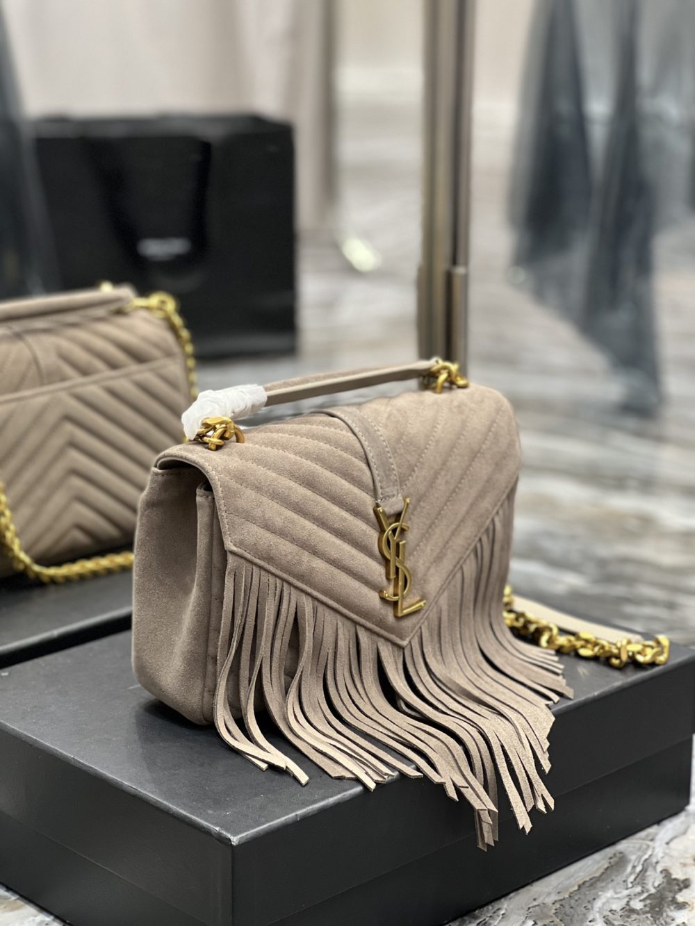 [REP 1:1] Saint Laurent Frosted Belt Fringe Perennial Messenger Bag Gray For Women, Women's Bags 9.4in/24cm YSL - Image 3