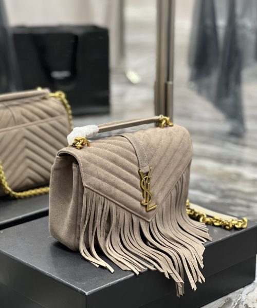 [REP 1:1] Saint Laurent Frosted Belt Fringe Perennial Messenger Bag Gray For Women, Women's Bags 9.4in/24cm YSL