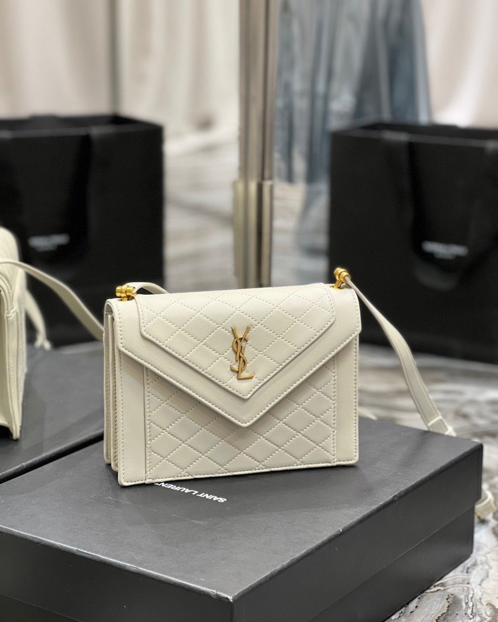 [REP 1:1] Saint Laurent Gaby Mini Satchel White For Women, Women's Bags 7.9in/20cm YSL 6855741EL079207