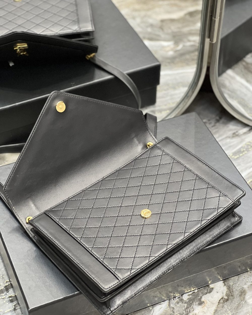 [REP 1:1] Saint Laurent Gaby Satchel Bag In Black With Gold Toned Hardware For Women 10.2in/26cm 6688631EL071000