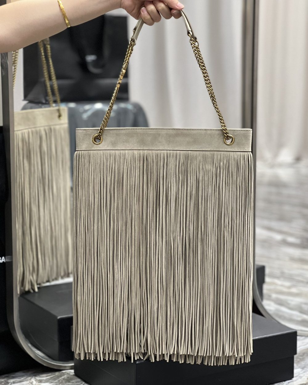 [REP 1:1] Saint Laurent Grace Ladies Tassel Beige For Women, Women's Bags 13.8in/35cm YSL