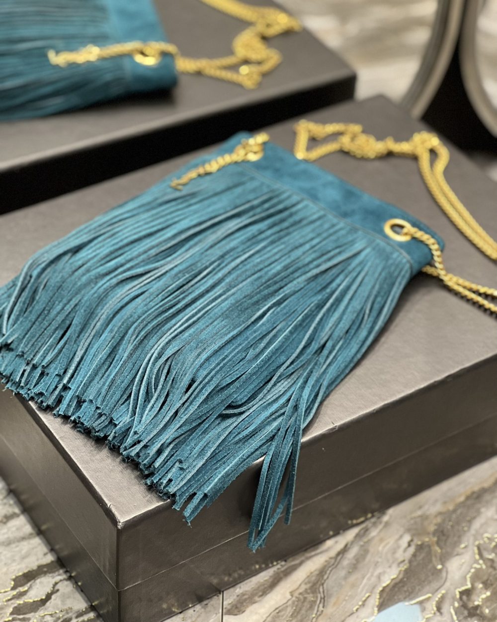 [REP 1:1] Saint Laurent Grace Ladies Tassel Blue For Women, Women's Bags 8.3in/21cm YSL