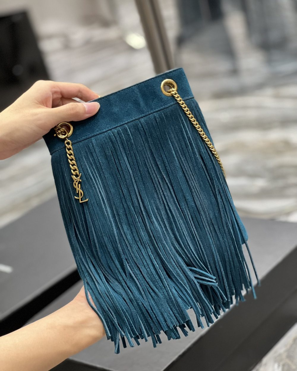 [REP 1:1] Saint Laurent Grace Ladies Tassel Blue For Women, Women's Bags 8.3in/21cm YSL