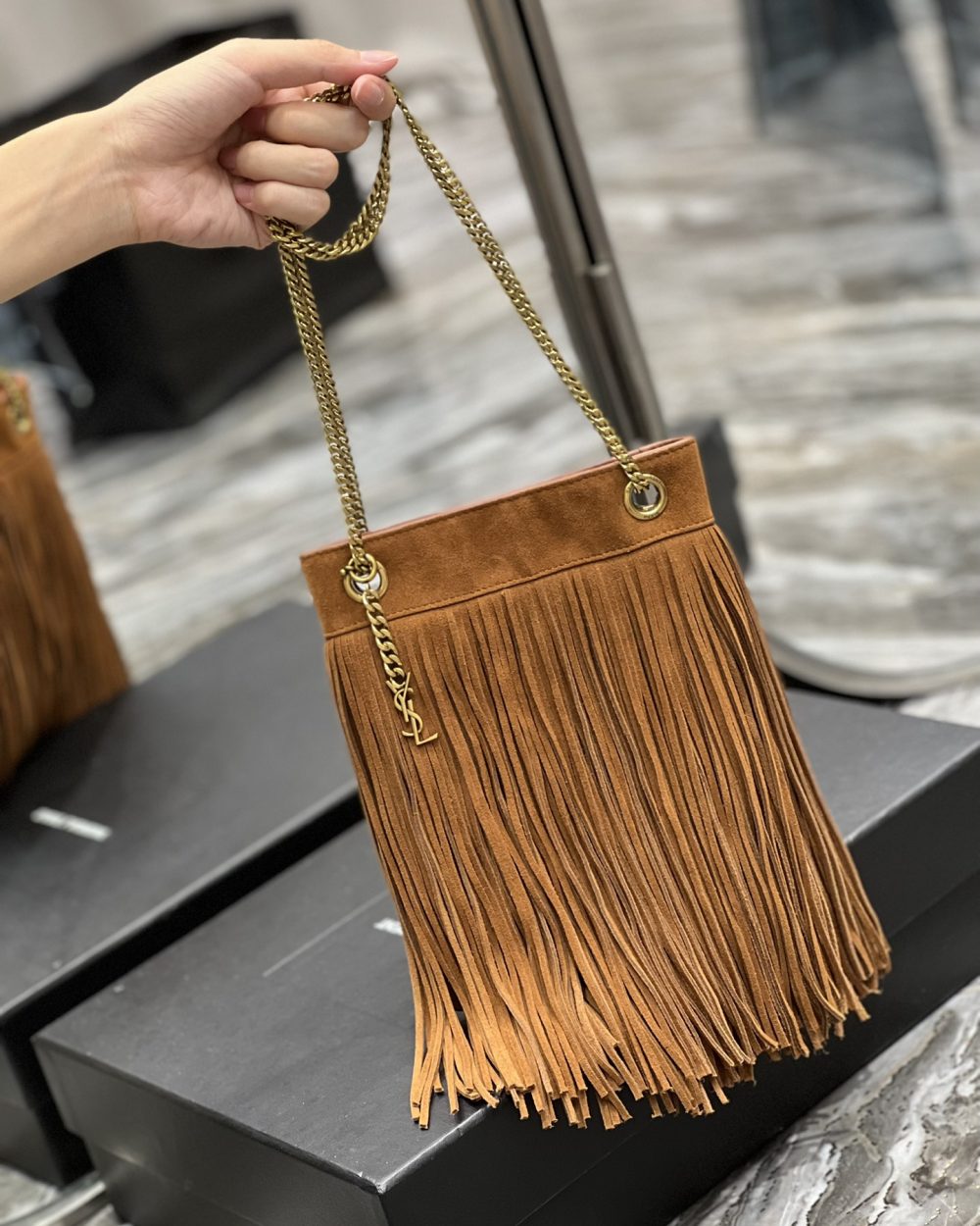 [REP 1:1] Saint Laurent Grace Ladies Tassel Brown For Women, Women's Bags 8.3in/21cm YSL