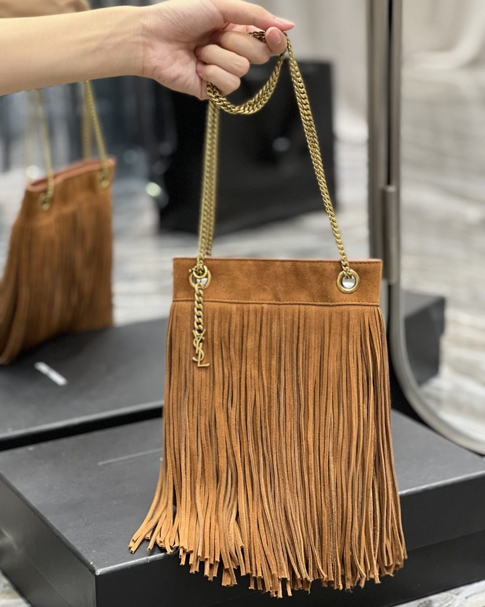 [REP 1:1] Saint Laurent Grace Ladies Tassel Brown For Women, Women's Bags 8.3in/21cm YSL