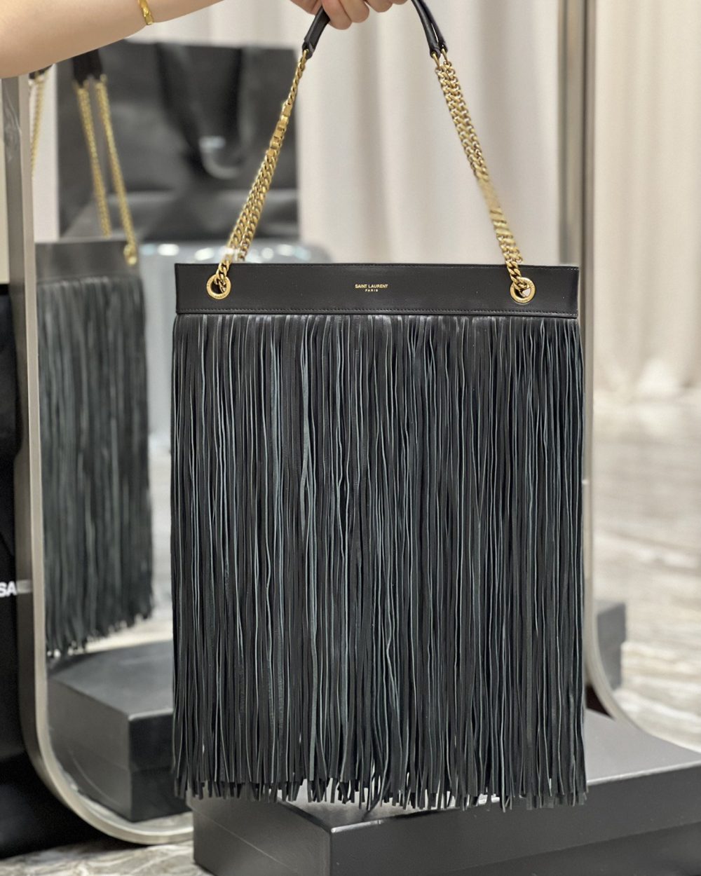 [REP 1:1] Saint Laurent Grace Ladies Tassel Grey For Women, Women's Bags 13.8in/35cm YSL