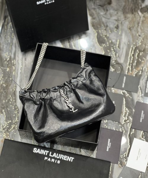 [REP 1:1] Saint Laurent Hobo Mini Bag Black With Silver Hardware For Women 9.4in/24cm YSl