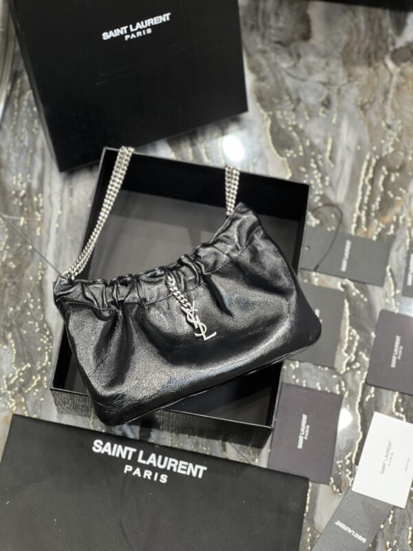 [REP 1:1] Saint Laurent Hobo Mini Bag Black With Silver Hardware For Women 9.4in/24cm YSl