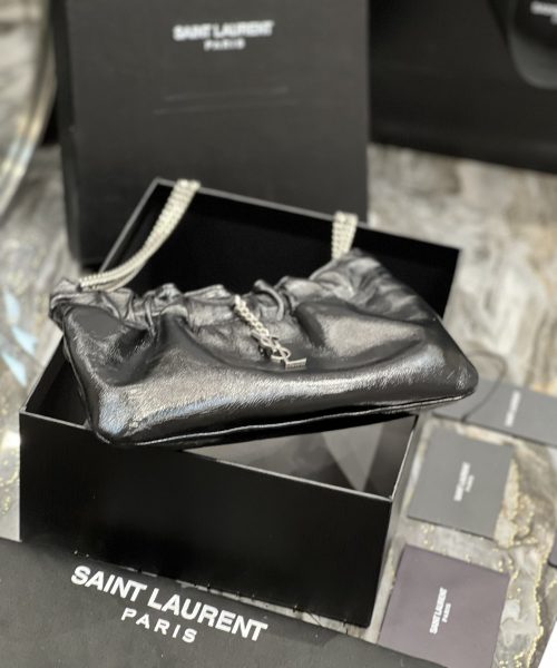 [REP 1:1] Saint Laurent Hobo Mini Bag Black With Silver Hardware For Women 9.4in/24cm YSl