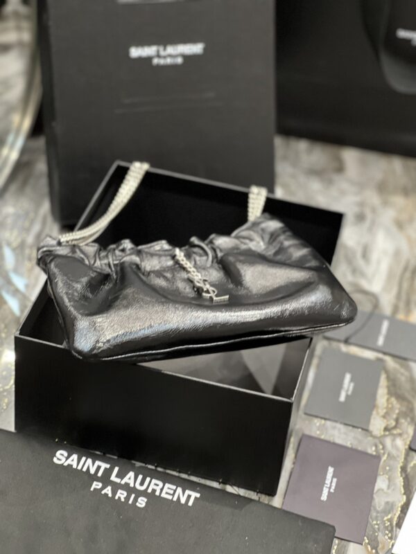 [REP 1:1] Saint Laurent Hobo Mini Bag Black With Silver Hardware For Women 9.4in/24cm YSl