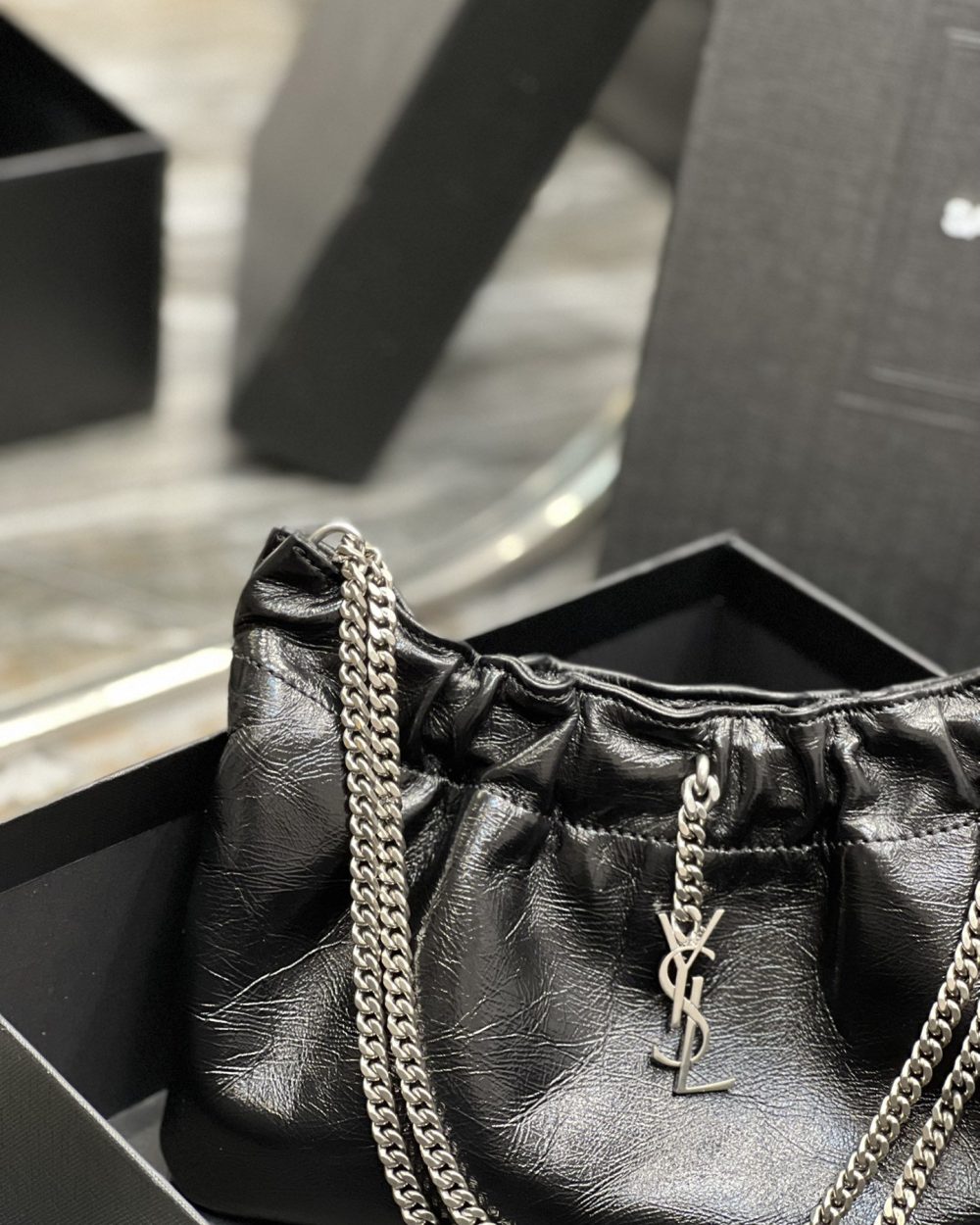 [REP 1:1] Saint Laurent Hobo Mini Bag Black With Silver Hardware For Women 9.4in/24cm YSl