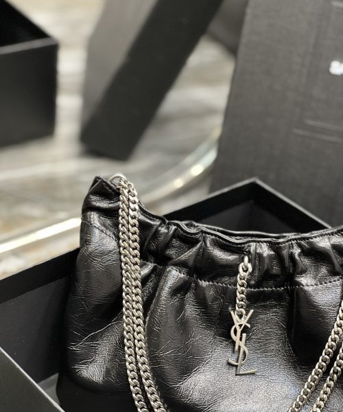 [REP 1:1] Saint Laurent Hobo Mini Bag Black With Silver Hardware For Women 9.4in/24cm YSl