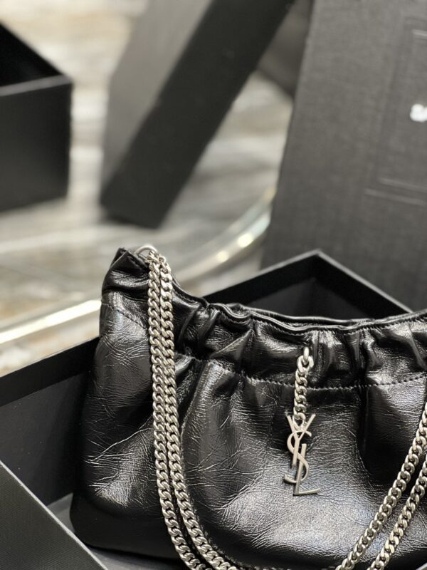 [REP 1:1] Saint Laurent Hobo Mini Bag Black With Silver Hardware For Women 9.4in/24cm YSl