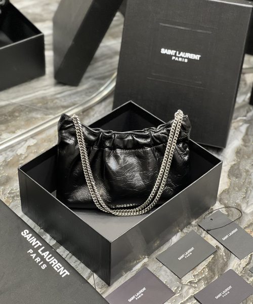 [REP 1:1] Saint Laurent Hobo Mini Bag Black With Silver Hardware For Women 9.4in/24cm YSl