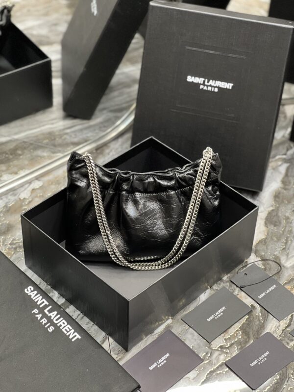 [REP 1:1] Saint Laurent Hobo Mini Bag Black With Silver Hardware For Women 9.4in/24cm YSl