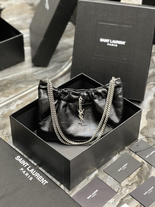 [REP 1:1] Saint Laurent Hobo Mini Bag Black With Silver Hardware For Women 9.4in/24cm YSl