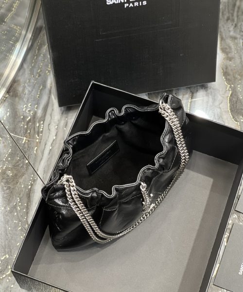 [REP 1:1] Saint Laurent Hobo Mini Bag Black With Silver Hardware For Women 9.4in/24cm YSl