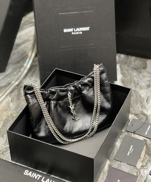 [REP 1:1] Saint Laurent Hobo Mini Bag Black With Silver Hardware For Women 9.4in/24cm YSl