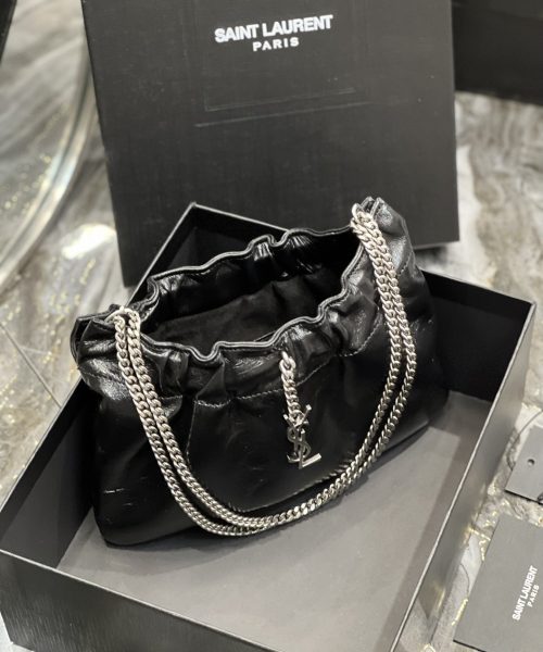 [REP 1:1] Saint Laurent Hobo Mini Bag Black With Silver Hardware For Women 9.4in/24cm YSl