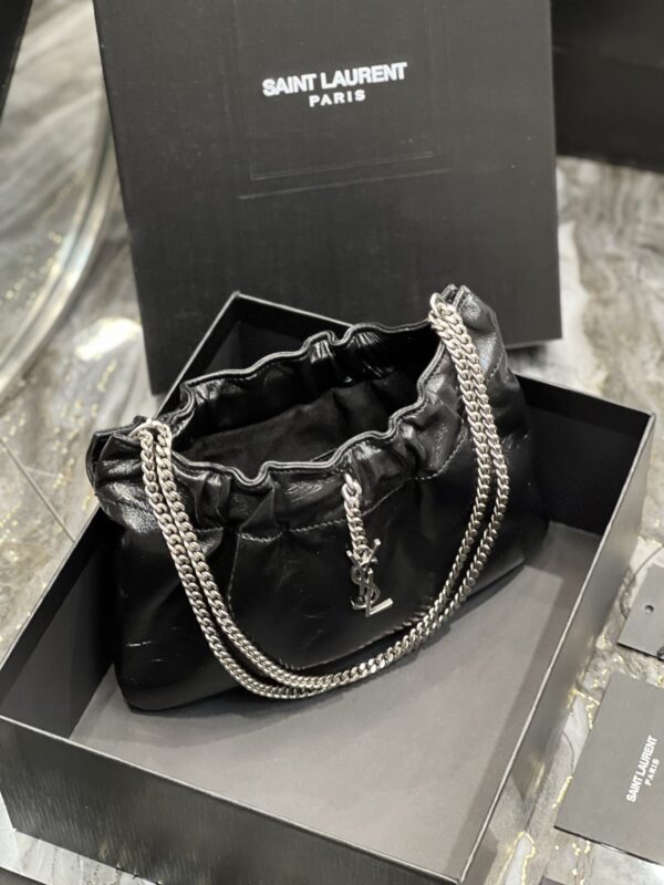[REP 1:1] Saint Laurent Hobo Mini Bag Black With Silver Hardware For Women 9.4in/24cm YSl
