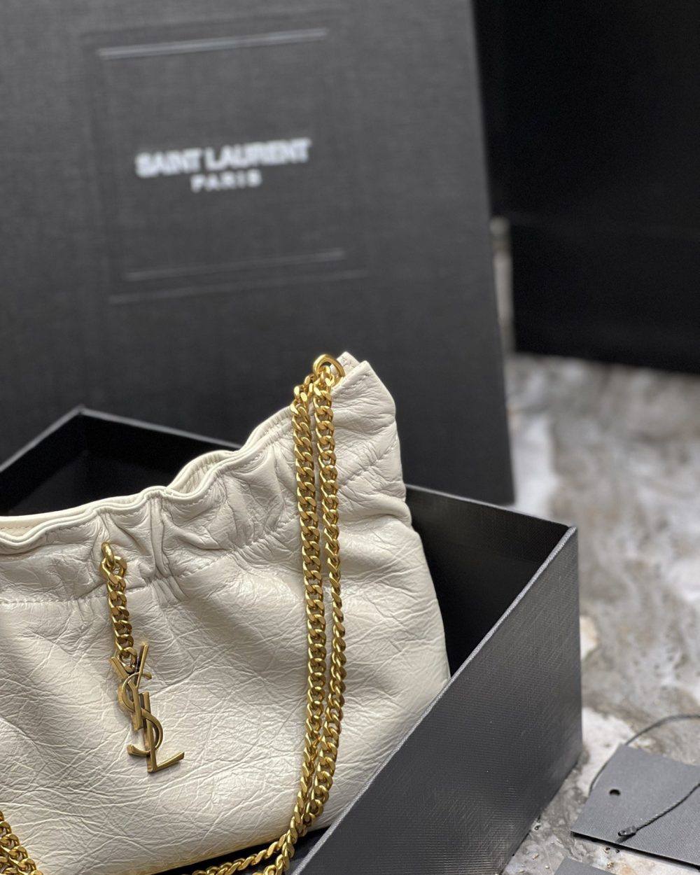 [REP 1:1] Saint Laurent Hobo Mini Bag White With Bronze Toned Hardware For Women 9.4in/24cm YSl