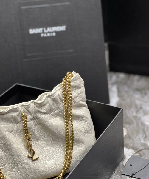 [REP 1:1] Saint Laurent Hobo Mini Bag White With Bronze Toned Hardware For Women 9.4in/24cm YSl