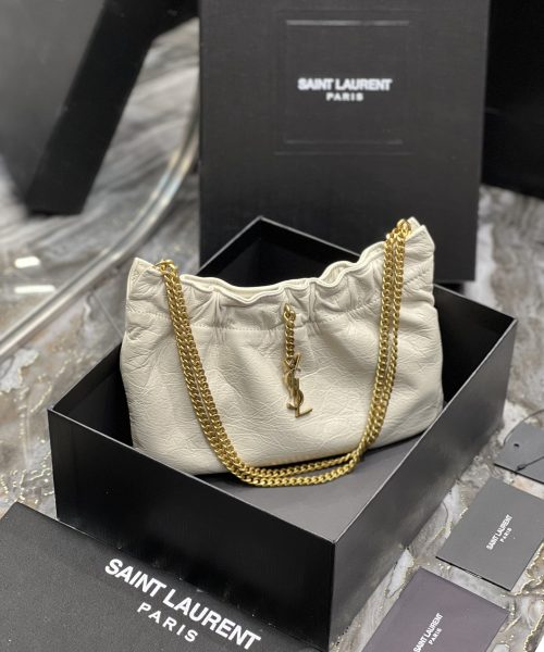 [REP 1:1] Saint Laurent Hobo Mini Bag White With Bronze Toned Hardware For Women 9.4in/24cm YSl