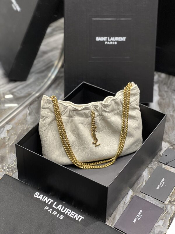 [REP 1:1] Saint Laurent Hobo Mini Bag White With Bronze Toned Hardware For Women 9.4in/24cm YSl