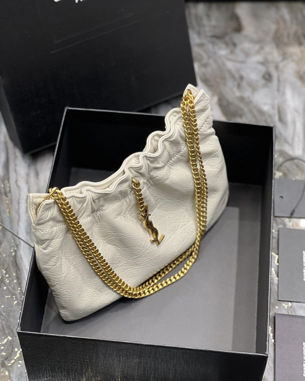 [REP 1:1] Saint Laurent Hobo Mini Bag White With Bronze Toned Hardware For Women 9.4in/24cm YSl