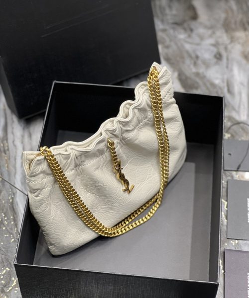 [REP 1:1] Saint Laurent Hobo Mini Bag White With Bronze Toned Hardware For Women 9.4in/24cm YSl