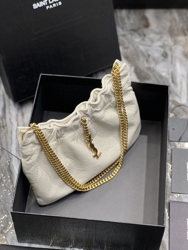 [REP 1:1] Saint Laurent Hobo Mini Bag White With Bronze Toned Hardware For Women 9.4in/24cm YSl