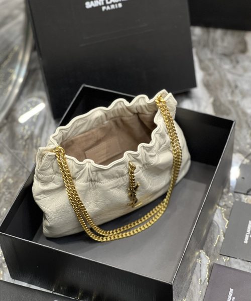 [REP 1:1] Saint Laurent Hobo Mini Bag White With Bronze Toned Hardware For Women 9.4in/24cm YSl