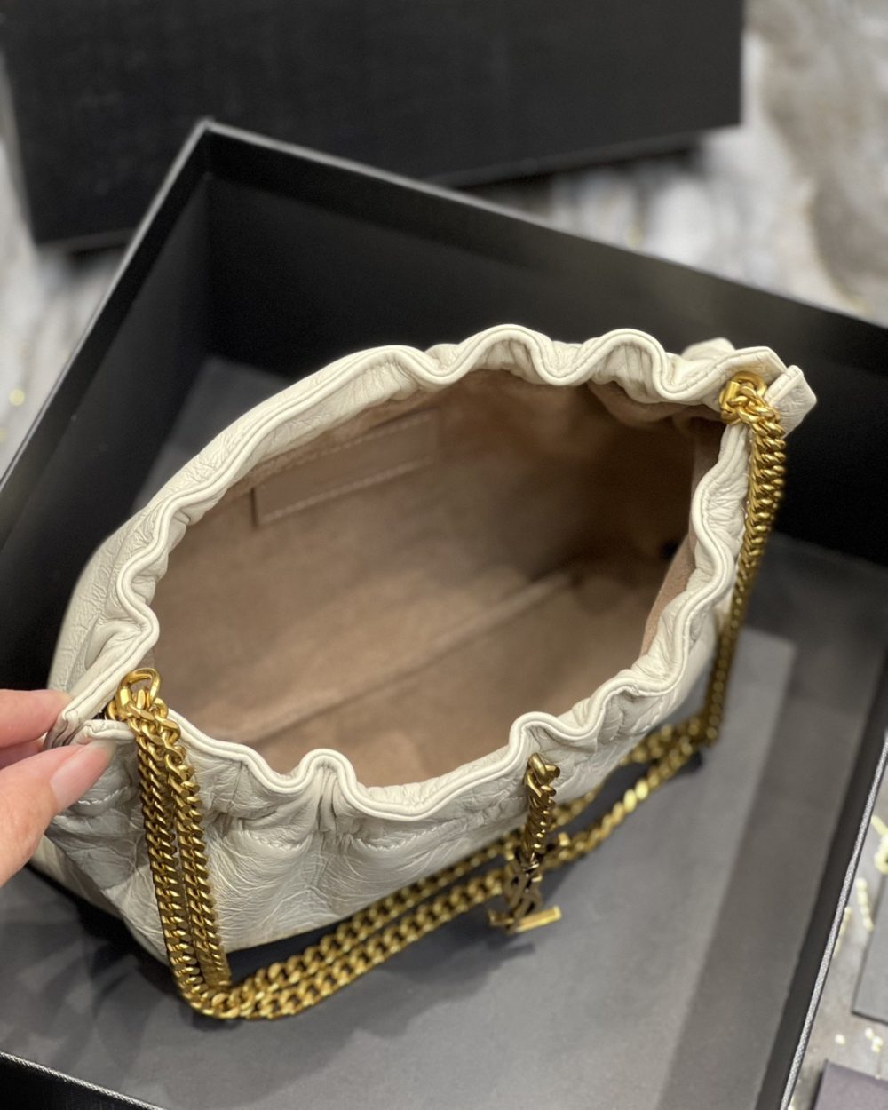 [REP 1:1] Saint Laurent Hobo Mini Bag White With Bronze Toned Hardware For Women 9.4in/24cm YSl