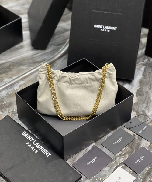 [REP 1:1] Saint Laurent Hobo Mini Bag White With Bronze Toned Hardware For Women 9.4in/24cm YSl