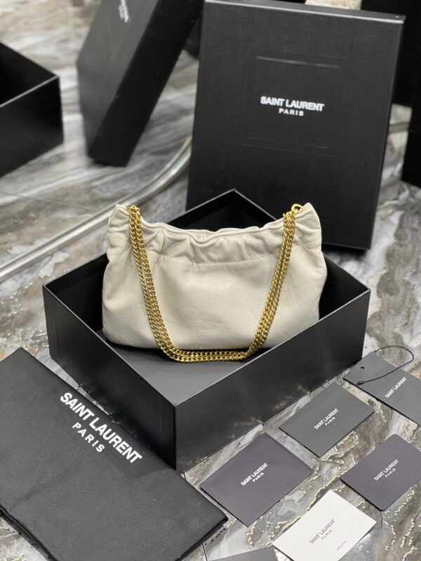 [REP 1:1] Saint Laurent Hobo Mini Bag White With Bronze Toned Hardware For Women 9.4in/24cm YSl