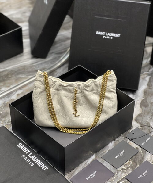 [REP 1:1] Saint Laurent Hobo Mini Bag White With Bronze Toned Hardware For Women 9.4in/24cm YSl