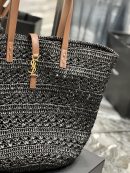 [REP 1:1] Saint Laurent Hollow Straw Woven Tote Bag Black For Women, Women's Bags 21.6in/55cm YSL