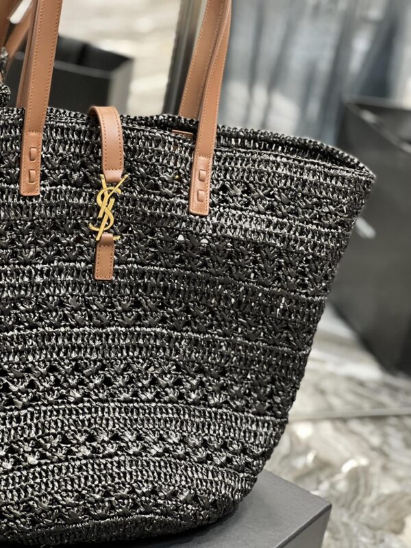 [REP 1:1] Saint Laurent Hollow Straw Woven Tote Bag Black For Women, Women's Bags 21.6in/55cm YSL
