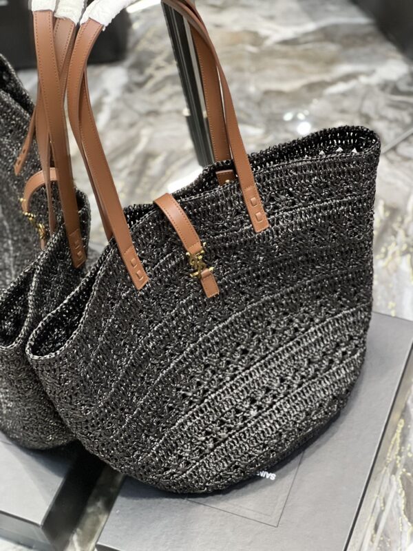 [REP 1:1] Saint Laurent Hollow Straw Woven Tote Bag Black For Women, Women's Bags 21.6in/55cm YSL