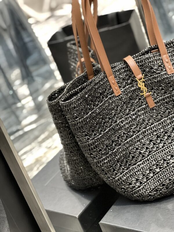 [REP 1:1] Saint Laurent Hollow Straw Woven Tote Bag Black For Women, Women's Bags 21.6in/55cm YSL