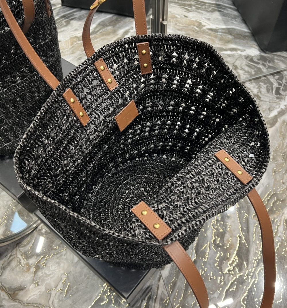 [REP 1:1] Saint Laurent Hollow Straw Woven Tote Bag Black For Women, Women's Bags 21.6in/55cm YSL