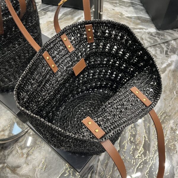 [REP 1:1] Saint Laurent Hollow Straw Woven Tote Bag Black For Women, Women's Bags 21.6in/55cm YSL