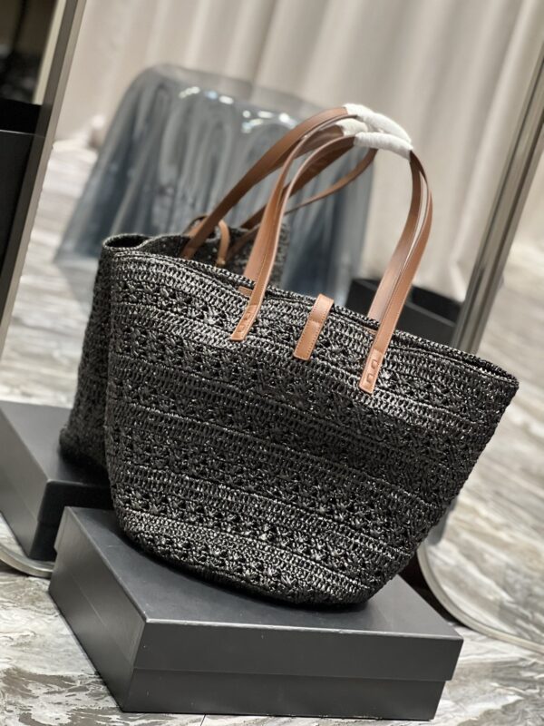 [REP 1:1] Saint Laurent Hollow Straw Woven Tote Bag Black For Women, Women's Bags 21.6in/55cm YSL