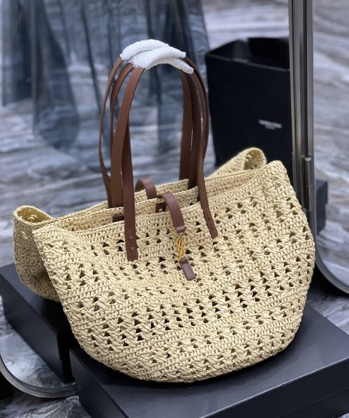 [REP 1:1] Saint Laurent Hollow Straw Woven Tote Bag Yellow For Women, Women's Bags 21.6in/55cm YSL