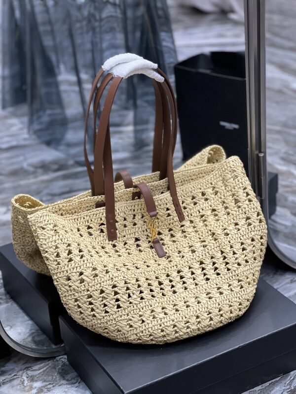[REP 1:1] Saint Laurent Hollow Straw Woven Tote Bag Yellow For Women, Women's Bags 21.6in/55cm YSL