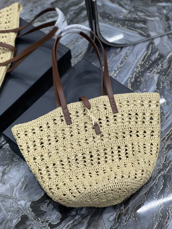 [REP 1:1] Saint Laurent Hollow Straw Woven Tote Bag Yellow For Women, Women's Bags 21.6in/55cm YSL