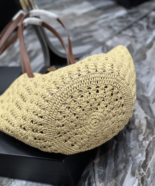 [REP 1:1] Saint Laurent Hollow Straw Woven Tote Bag Yellow For Women, Women's Bags 21.6in/55cm YSL