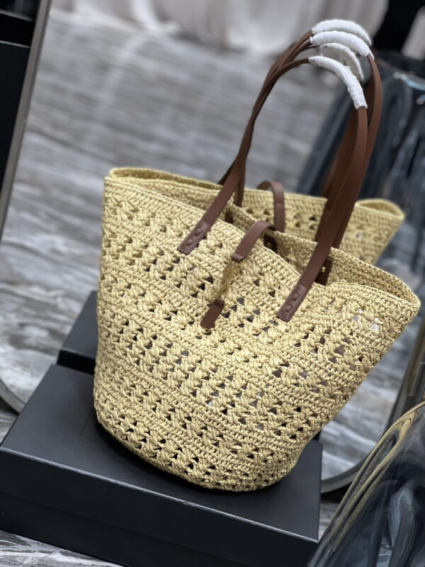 [REP 1:1] Saint Laurent Hollow Straw Woven Tote Bag Yellow For Women, Women's Bags 21.6in/55cm YSL