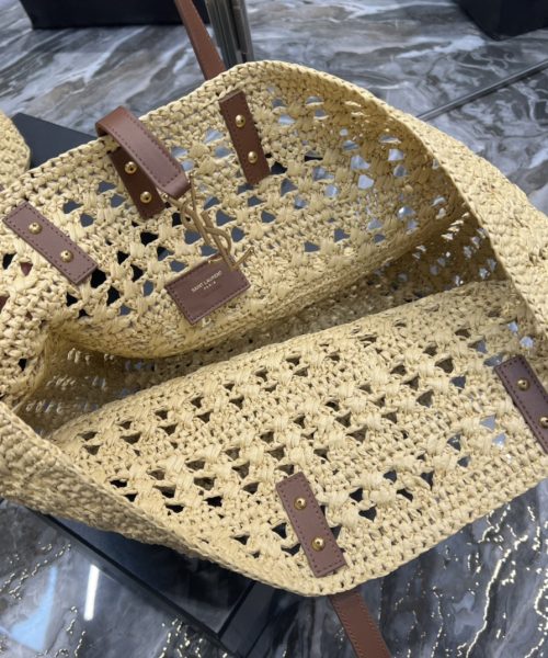 [REP 1:1] Saint Laurent Hollow Straw Woven Tote Bag Yellow For Women, Women's Bags 21.6in/55cm YSL